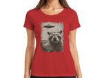 Maglietta Da Donna Raccoon Ufo Vintage Retro Alien Funny Sci-Fi Space Sepia, Rossa, Xxl