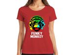 Funky Monkey Headphones Sunglasses Music Dj Retro Colourful Streetwear Ladies T-Shirt, Rosso, L