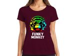Funky Monkey Headphones Sunglasses Music Dj Retro Colourful Streetwear Ladies T-Shirt, Burgundy, L