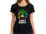 Funky Monkey Headphones Sunglasses Music Dj Retro Colourful Streetwear Ladies T-Shirt, Nero, L