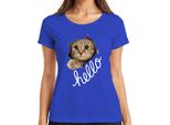 Maglietta Da Donna Con Muso Di Gatto Che Guarda Attraverso La Carta, Blu, 3XL