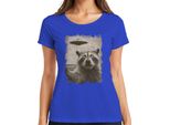 Maglietta Da Donna Raccoon Ufo Vintage Retro Alien Funny Sci-Fi Space Sepia, Blu, Xxl