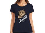 Maglietta Da Donna Con Muso Di Gatto Che Guarda Attraverso La Carta, Navy, L