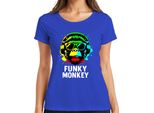 Funky Monkey Headphones Sunglasses Music Dj Retro Colourful Streetwear Ladies T-Shirt, Blu, Xxl