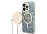 Zestaw Guess Gubpp14Xh4Eacsb Custodia+ Caricatore Iphone 14 Pro Max 6,7 Niebieski/Blu Custodia Rigida 4G Stampa Magsafe