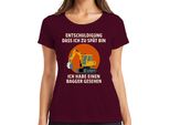 Sorry Too Late Excavator Seen Construction Machine Construction Site Humour Ladies T-Shirt, Burgundy, S