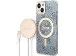 Zestaw Guess Gubpp14Mh4Eacsb Custodia+ Caricatore Iphone 14 Plus / 15 Plus 6.7 Niebieski/Blu Custodia Rigida 4G Stampa Magsafe