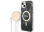 Zestaw Guess Gubpp14Mhmeacsk Custodia+ Caricatore Iphone 14 Plus / 15 Plus 6.7 Czarny/Nero Custodia Rigida Marmo Magsafe