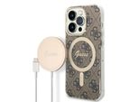 Zestaw Guess Gubpp14Lh4Eacsw Custodia+Caricatore Iphone 14 Pro 6,1 BrąZowy/Brown Custodia Rigida 4G Stampa Magsafe