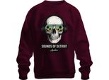 Sounds Of Detroit Audio Totenkopf KopfhöRer Techno Dj Retro Club Unisex Felpa Pullover, Borgogna, M