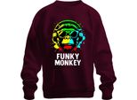 Funky Monkey Headphones Sunglasses Music Dj Retro Colourful Streetwear Unisex Sweatshirt Pullover, Burgundy, M