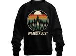 Wanderlust Retro Sunset Forest Firs Camping Hiking Unisex Felpa Pullover, Nero, S