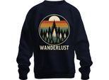 Wanderlust Retro Sunset Forest Firs Camping Hiking Unisex Felpa Pullover, Navy, S