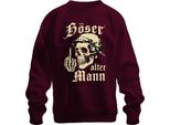Skull Skeleton Hand Middle Finger Biker Rocker Bad Old Man Felpa Unisex Pullover, Borgogna, M