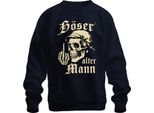 Skull Skeleton Hand Middle Finger Biker Rocker Bad Old Man Felpa Unisex Pullover, Navy, Xl