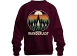 Wanderlust Retro Sunset Forest Firs Camping Hiking Unisex Felpa Pullover, Borgogna, S