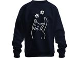 Gatto Con Stampa A Zampe Di Gatto Amante Del Gatto Minimalista Unisex Felpa Pullover, Navy, M