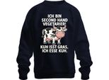 Mucca Vegetariana Di Seconda Mano Mangia L'erba Io Mangio La Fattoria Della Mucca Divertente Felpa Unisex, Navy, L