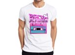 Maglietta Da Uomo Back To The Eighties 80S Retro Cassette Neon Vintage Synthwave, Bianco, 3XL