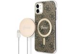 Zestaw Guess Gubpn61H4Eacsw Custodia+Caricatore Iphone 11 6,1 BrąZowy/Brown Custodia Rigida 4G Stampa Magsafe
