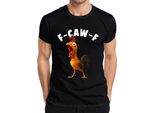 F-CAW-F Divertente Pollo Cartone Animato Gallo Fattoria Regalo Umorismo Scherzo Uomini T-Shirt, Nero, M