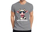 MOO-THERFUCKER Divertente Mucca Occhiali Da Sole Cartone Animato Agricoltore Regalo Maglietta Da Uomo, Grigio, M