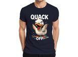 Quack Off Divertente Anatra Arrabbiata Cheeky Cartoon Saying Sarcastic T-Shirt Da Uomo, Navy, Xxl