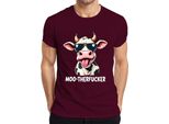 MOO-THERFUCKER Divertente Mucca Occhiali Da Sole Cartone Animato Agricoltore Regalo Uomo T-Shirt, Borgogna, 3XL