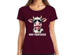 MOO-THERFUCKER Divertente Mucca Occhiali Da Sole Cartone Animato Agricoltore Regalo Signore T-Shirt, Borgogna, 3XL