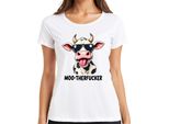 MOO-THERFUCKER Divertente Mucca Occhiali Da Sole Cartone Animato Agricoltore Regalo Signore T-Shirt, Bianco, 3XL
