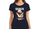Quack Off Divertente Anatra Arrabbiata Cheeky Cartoon Dicendo Sarcastico Signore T-Shirt, Navy, L