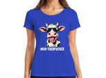 MOO-THERFUCKER Divertente Mucca Occhiali Da Sole Cartone Animato Agricoltore Regalo Signore T-Shirt, Blu, 3XL