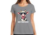 MOO-THERFUCKER Divertente Mucca Occhiali Da Sole Cartone Animato Agricoltore Regalo Signore T-Shirt, Grigio, 3XL