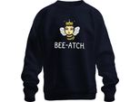 BEE-ATCH Queen Bee Crown Cheeky Bee Queen Feminist Retro Unisex Felpa Pullover, Navy, M