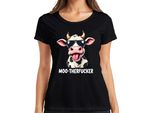 MOO-THERFUCKER Divertente Mucca Occhiali Da Sole Cartone Animato Agricoltore Regalo Signore T-Shirt, Nero, 3XL