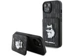 Karl Lagerfeld Klhcp15Ssakcnsck Custodia Rigida Per Iphone 15 / 14 / 13 6.1 Czarny/Nero Saffiano Cardslots E Stand Monogram Choupette