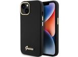 Guess Guhcp15Ssmbslk Iphone 15 / 14 / 13 6.1 Czarny/Nero Custodia Rigida In Silicone Script Metal Logo & Frame