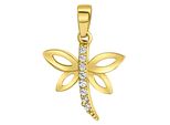 KettenanhäNger Firetti "Schmuck Geschenk Gold 375 Halsschmuck AnhäNger Halskette Libelle", Gold (Gelbgoldfarben, Kristallweiß, Kristallweiß), SchmuckanhäNger, Damen, Gelbgold 375, 0,45 G, KettenanhäNger, Mit Zirkonia (Synth.)