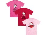 Hello Kitty - T-Shirt Per Bambini (Confezione Da 3) TC446 (104) (Rosa/Rosa/Rosso)