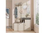 Set Di Armadi Merax 110X185,5X37 Cm, Armadio Da Corridoio Con Specchio, Panca E Ante A Chiusura Ammortizzata, Scarpiera Con Cassetti E Ganci, Mdf Beige