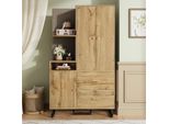 Armadio Compatto Merax 110X186X38 Cm, Armadio Da Corridoio Con Cassetti, Pannello A Specchio E Ante A Chiusura Ammortizzata, Armadio E Scarpiera Con Sedile A Panca