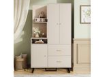 Armadio Compatto Merax 110X186X38 Cm, Armadio Da Corridoio Con Cassetti, Pannello A Specchio E Ante A Chiusura Ammortizzata, Armadio E Scarpiera Con Sedile A Panca
