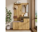Set Di Armadi Merax 110X185,5X37 Cm, Armadio Da Corridoio Con Specchio, Panca E Ante A Chiusura Ammortizzata, Scarpiera Con Cassetti E Ganci, Mdf Naturale