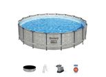 Bestway Steel Pro Max Design In Pietra Piscina Fuori Terra Ø549X122 Cm Filtro A Cartuccia 5.678 L/H Copertura E Scaletta