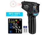 Mestek - Termometro A Infrarossi, Laser - Termometro Laser - Schermo Lcd, -50 °C ~ 550 °C, Emissione Regolabile, Impostazione Allarme Umidità