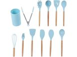 Set Di Utensili Da Cucina, 12 Pezzi Pentole Pentole In Legno Pentole In Silicone, Set Supporto, Resistente Al Calore