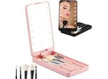 Specchio Pieghevole Rotante Led Make-Up Box, Luce Specchio Cosmetico Da Viaggio Rotante A 360° Ricaricabile, 5 Pennelli, Tavolo Da Viaggio, Casa (Rosa)