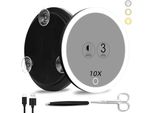 10 X Specchio Luminoso, 3 Modalità Di Colore, Oscuramento, 15 Cm, Illuminato, Ventosa, Da Viaggio X, Make-Up Ad Alto Ingrandimento