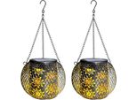 Lampade Solari Per Esterni, 2 Pezzi Lanterna Solare 800Mah Batteria, IP65 Impermeabile Led Luci Solari Metallo Appeso Luci Solari Giardino Decorazione Giardino Esterno