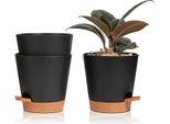 T4U Vaso Da Fiori Da 14 Cm Autoinnaffiante, Set Di 3 Vasi Piattino, Ideale Per Giardini Da Balcone Interni, Piante Grasse, Piante Di Cactus, Nero